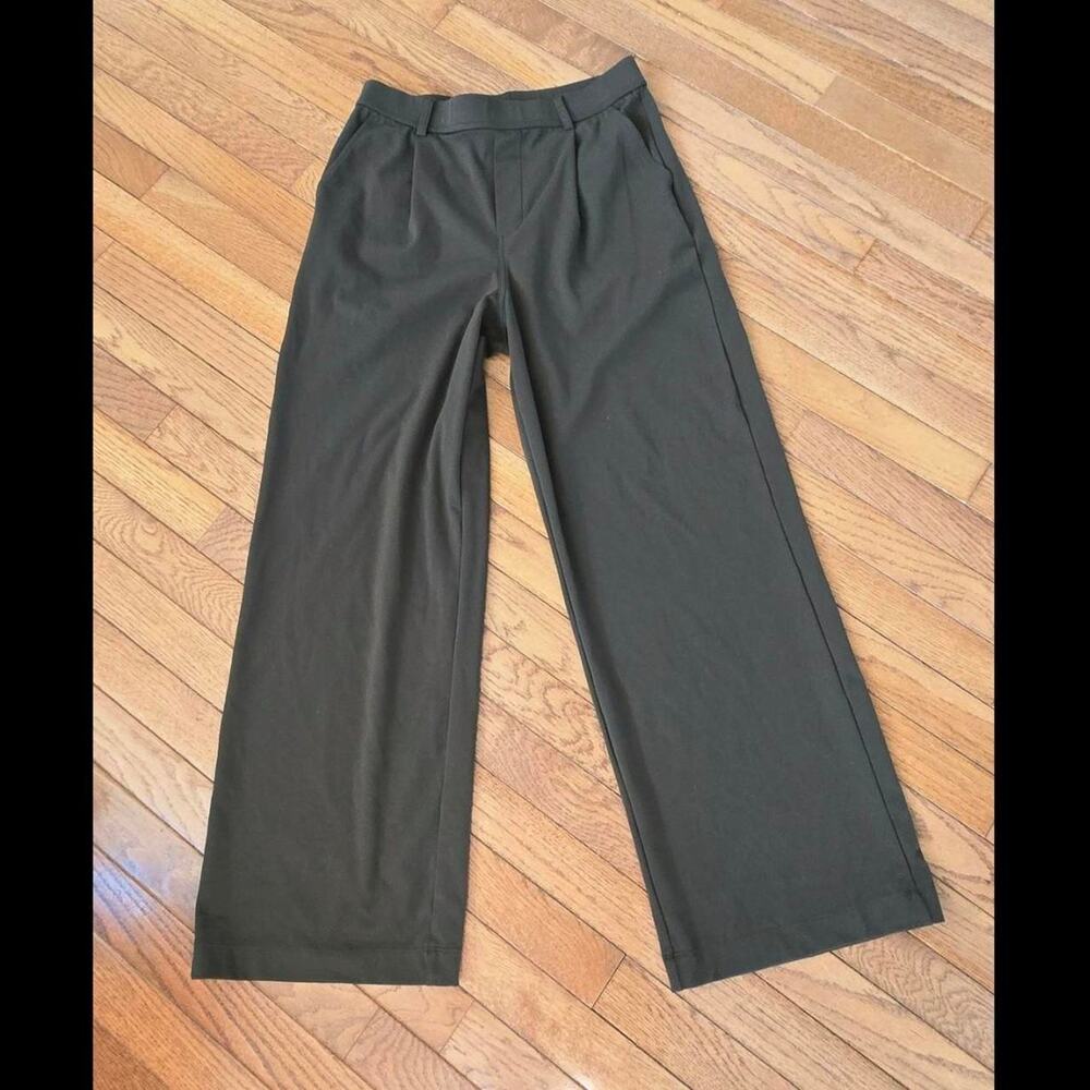 halara womens green trouser pull on wide leg pants medium